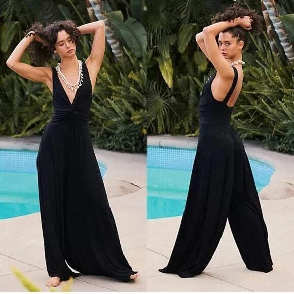 NEW Free People Beach Harlow Twist Front Wide Leg Jumpsuit Black XS Oversized - Picture 10 of 10
